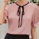 Tie Neck Flounce Sleeve Blouse