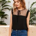 Tie Neck Mesh Yoke Top