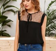 Tie Neck Mesh Yoke Top