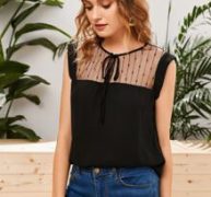 Tie Neck Mesh Yoke Top