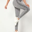 Tie Waist Letter Tape Side Marled Leggings