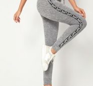 Tie Waist Letter Tape Side Marled Leggings