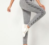 Tie Waist Letter Tape Side Marled Leggings