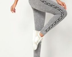 Tie Waist Letter Tape Side Marled Leggings