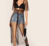 Tie Waist Sheer Mesh Kimono