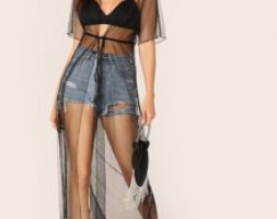 Tie Waist Sheer Mesh Kimono