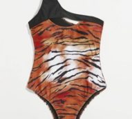 Tiger Stripe One Shoulder One Piece Swimsuit