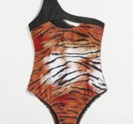 Tiger Stripe One Shoulder One Piece Swimsuit