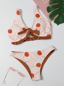 Tomato Print Frill Bikini Swimsuit