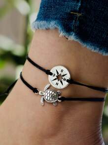 Tortoise Decor Anklet Set 2pcs