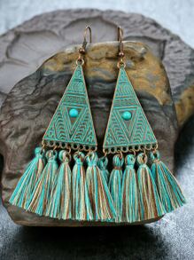 Triangle Decor Tassel Drop Earrings