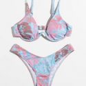 Tropical Leaf Graphic High Cut Bikini Swimsuit