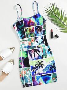 Tropical Print Bodycon Cami Dress