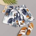 Tropical Print Self-Tie Belted Shorts