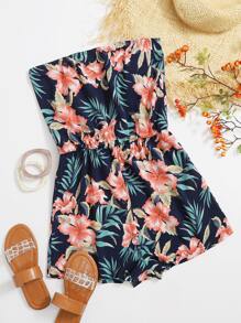 Tropical Print Tube Romper