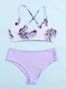 Tropical Scallop Trim Bikini Swimsuit