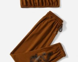 Tube Top & Chinese Dragon Print Drawstring Sweatpants