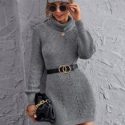 Turtleneck Raglan Sleeve Sweater Dress Without Belt