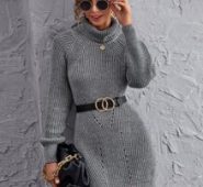 Turtleneck Raglan Sleeve Sweater Dress Without Belt