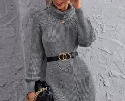 Turtleneck Raglan Sleeve Sweater Dress Without Belt