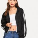 Tuxedo Stripe Side Zip Front Hooded Jacket