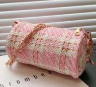 Tweed Plaid Chain Boston Bag