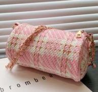 Tweed Plaid Chain Boston Bag