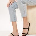 Twin Band Open Toe Flat Slide Sandals