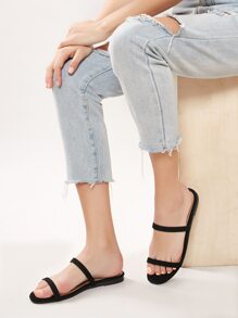 Twin Band Open Toe Flat Slide Sandals