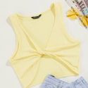 Twist Front Rib-knit Tank Crop Top