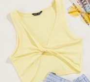 Twist Front Rib-knit Tank Crop Top