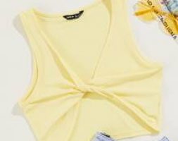 Twist Front Rib-knit Tank Crop Top