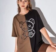 Two Tone Cartoon Bear Graphic Tee