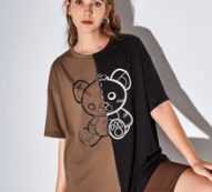 Two Tone Cartoon Bear Graphic Tee