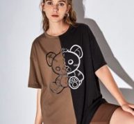 Two Tone Cartoon Bear Graphic Tee