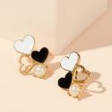 Two Tone Heart Shaped Stud Earrings 1pair