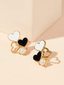 Two Tone Heart Shaped Stud Earrings 1pair