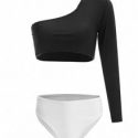 Two Tone One Shoulder Bikini Swimsuit