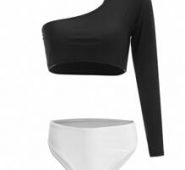 Two Tone One Shoulder Bikini Swimsuit