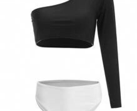 Two Tone One Shoulder Bikini Swimsuit