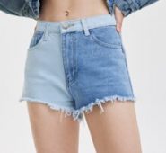 Two Tone Raw Hem Denim Shorts