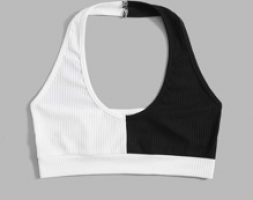 Two Tone Ribbed Crop Halter Top