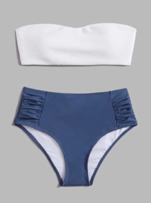 Two Tone Ruched Bikini Swimsuit