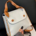 Two Tone Snap Button Satchel Bag