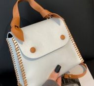 Two Tone Snap Button Satchel Bag