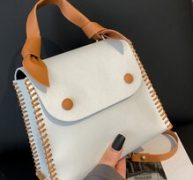 Two Tone Snap Button Satchel Bag