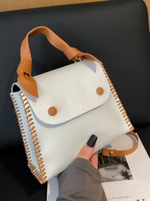 Two Tone Snap Button Satchel Bag