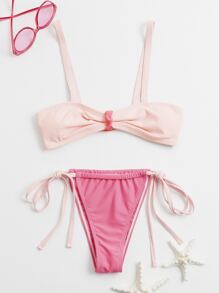 Two Tone Tie Side Bikini Swimsuit