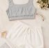 Two Tone Top With Tie Front Shorts PJ Set