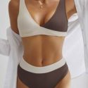 Two Tone V Neck Bikini Swimsuit